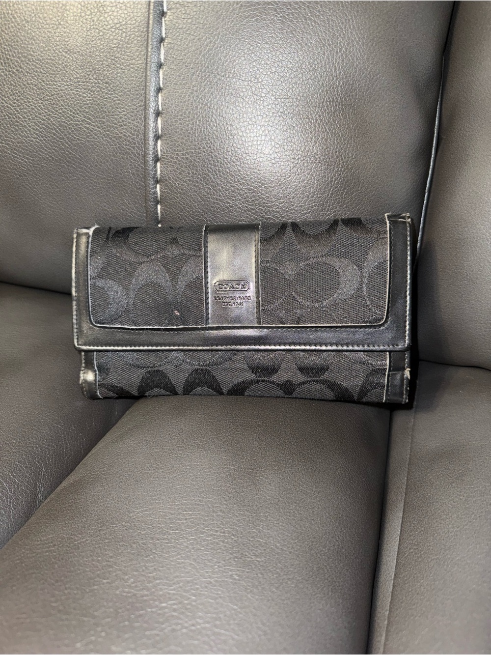 Coach Black Signature Jacquard Trifold Wallet